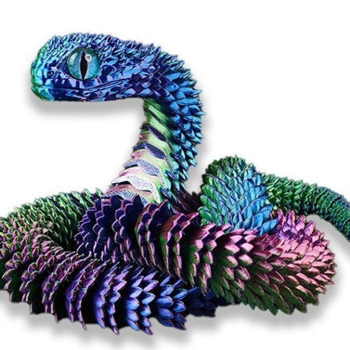 3D-printed snake toy decoration in vibrant colors, crafted from PLA.