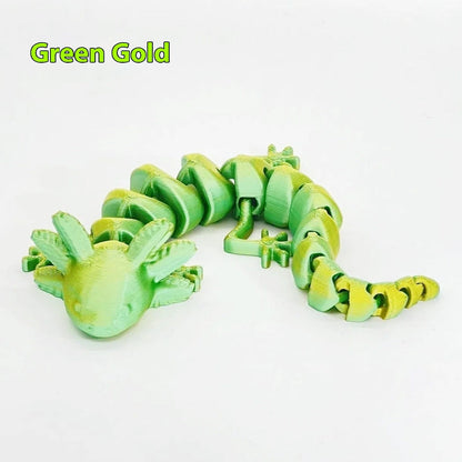 3D printed salamander in green gold color made from PLA wire.