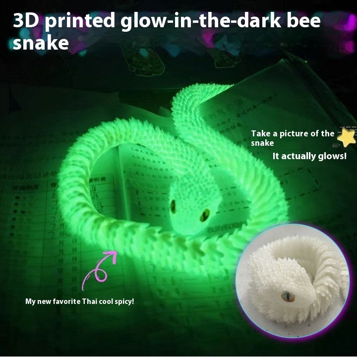3D printed glow-in-the-dark snake decoration crafted from PLA material.