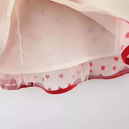 Adorable wine red cotton dress with heart pattern, perfect for Valentine's Day outfits.