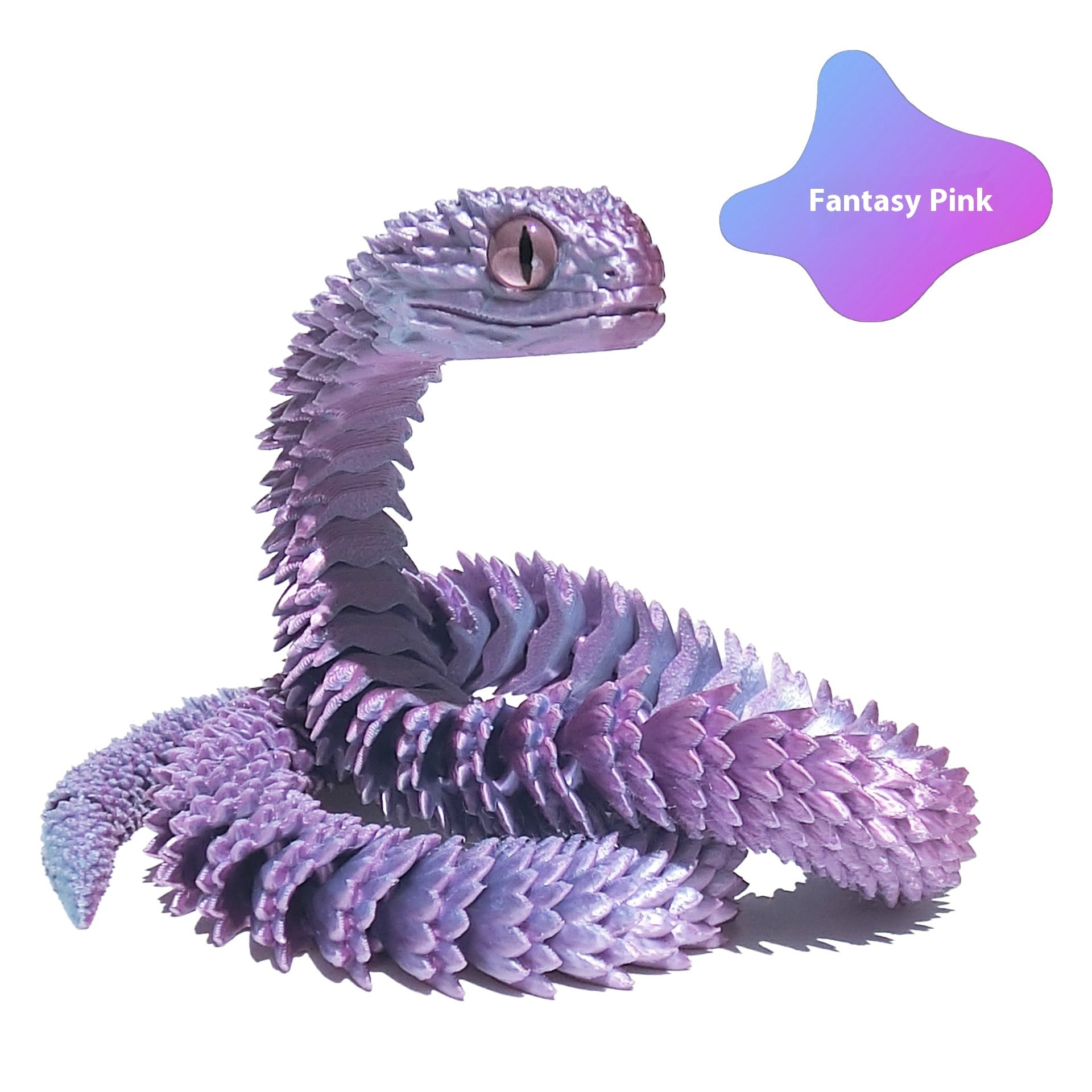 3D Print Snake Toy in Fantasy Pink, PLA Material, Decoration Crafts.