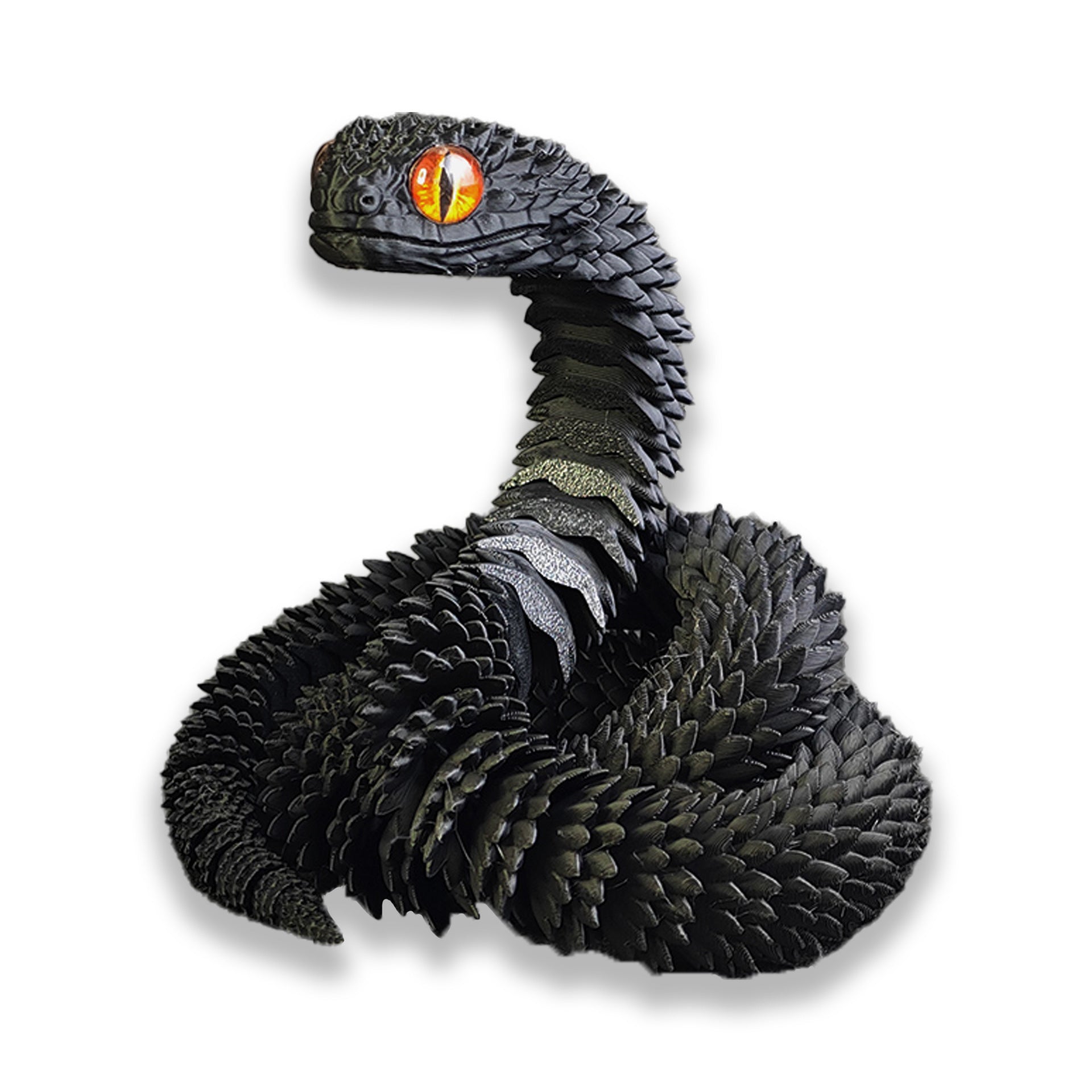 3D print snake toy decoration in black, modern art style.