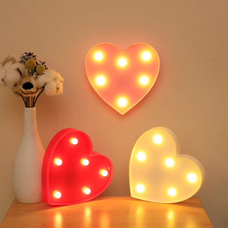 Love Heart LED Lamp illuminating with warm white lights, perfect for romantic night light and decoration.