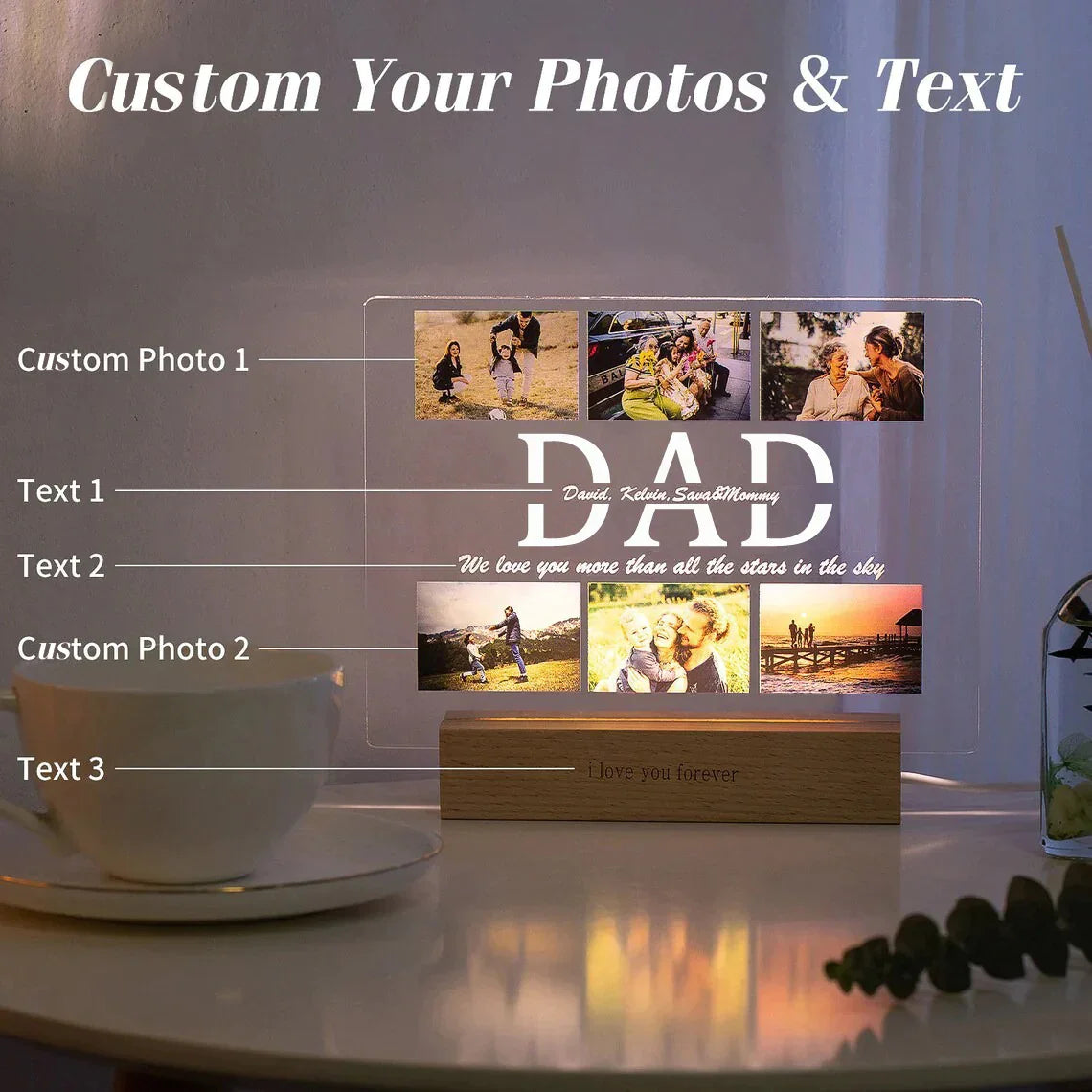 Acrylic Night Light – Personalised Photo & Text LED Lamp 💡✨