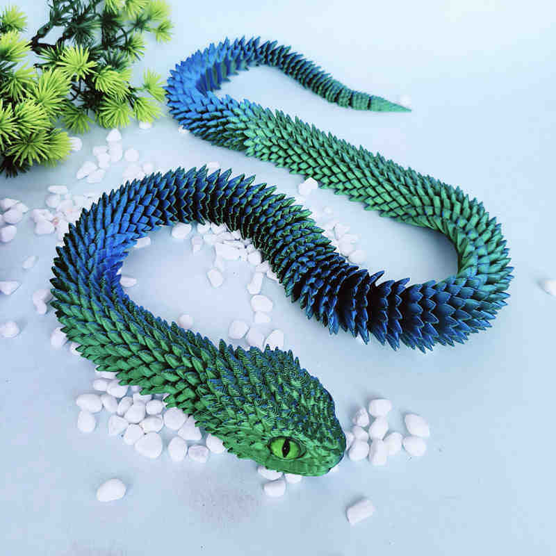3D printed blue-green snake toy decoration, modern art craft made from PLA, 30cm size.