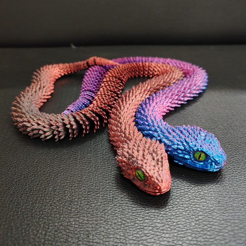 3D print snake toy decoration in blue and red gradient colors, animal simulation craft.
